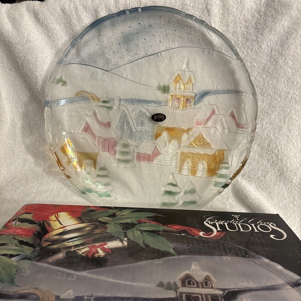 Crystal Studios "Winter Scene" 14" Hand Painted Round Platter Style #312135 NEW